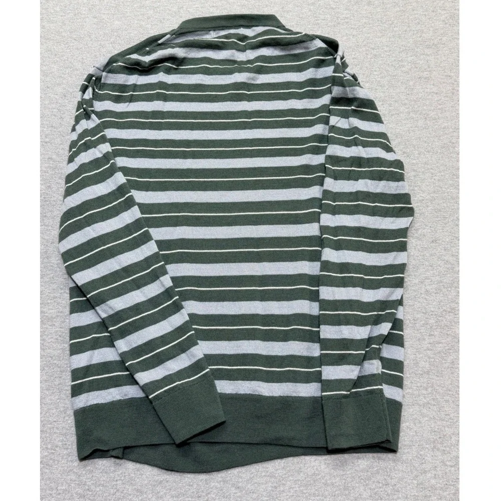 Banana Republic Mens XL Merino Wool Striped Crew Neck Sweater Green Gray 486773